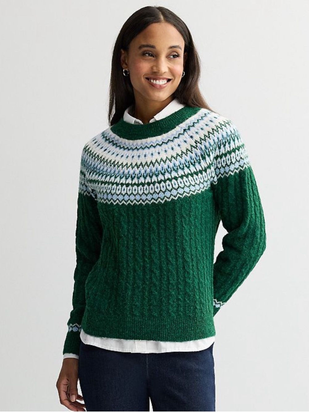 NWT Croft & Barrow diamond fair isle cable pullover sweater size large petite